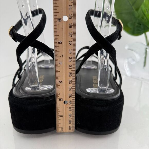 Stuart Weitzman Summerlift Platform Strappy Sandal Round Toe Black Size 10 Flat - Picture 10 of 16